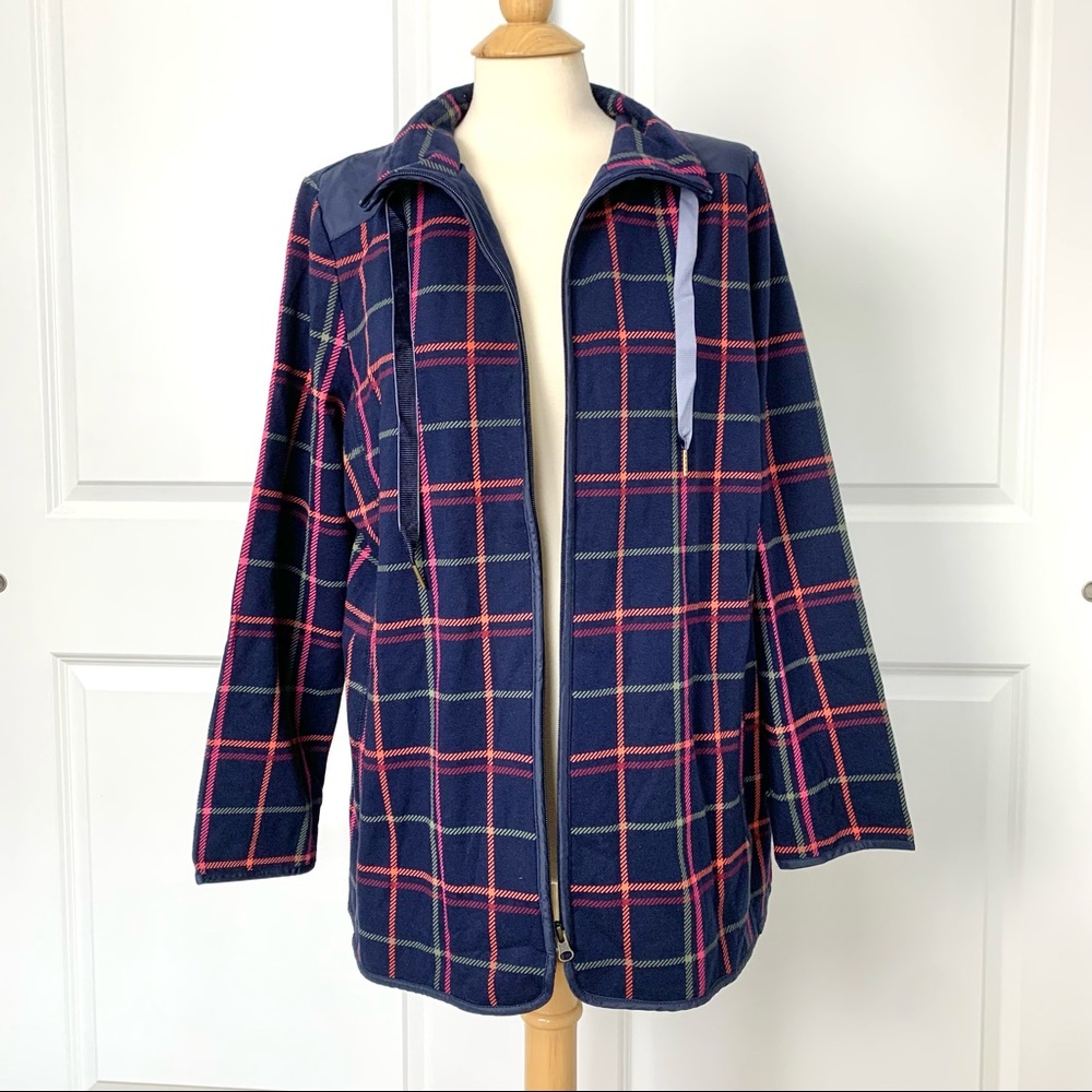 NWOT Talbots Navy and Colorful Plaid, Size 1X Casual Cotton Blend Jacket